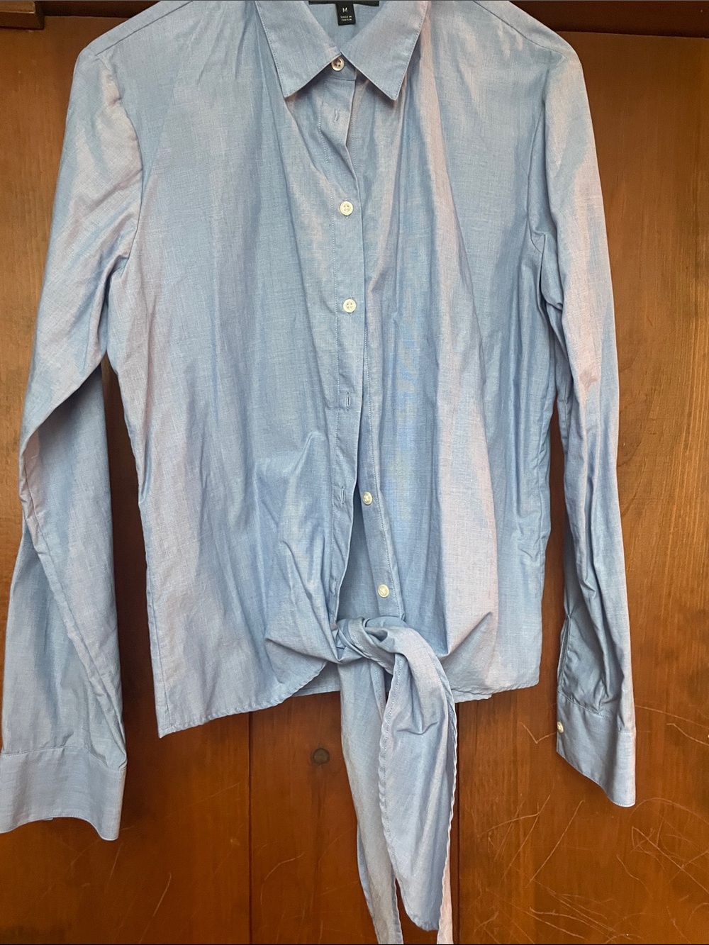 Light Blue Tie-Front women’s Button-Up Shirt